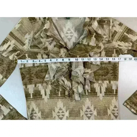 LRL Lauren Jeans Co Women’s Aztec Southwestern Mesh Ruffle LongSleeve Top Medium - Picture 11 of 12